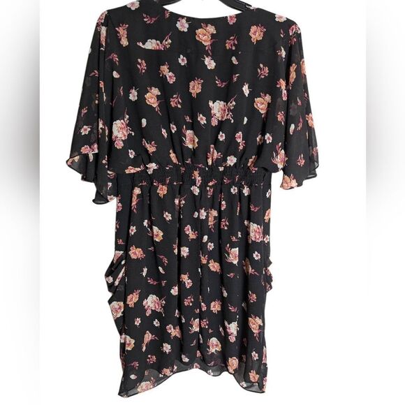 City Chic Black Pink Floral Draped Faux Wrap Party Dress Womens 16 - Picture 3 of 6